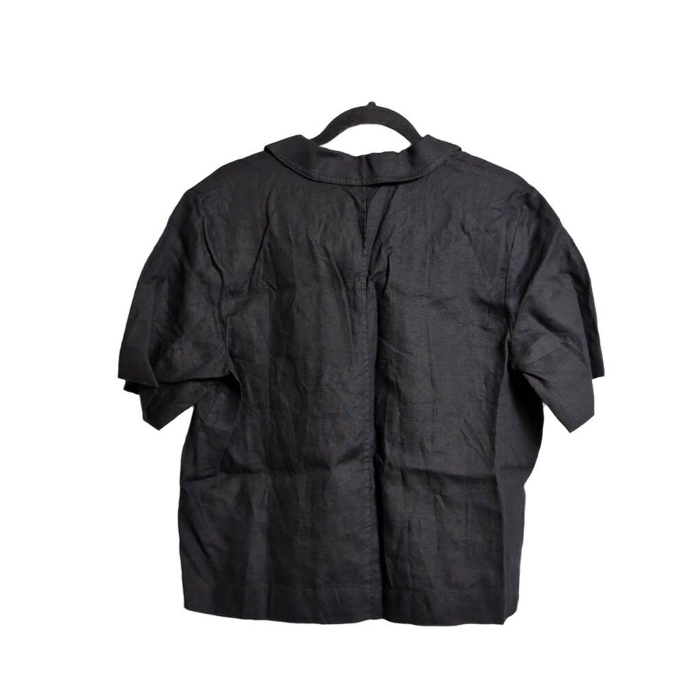 NWT Everlane Black Linen Short Sleeve Notch Shirt Pockets Button Up Shirt M - Picture 3 of 9